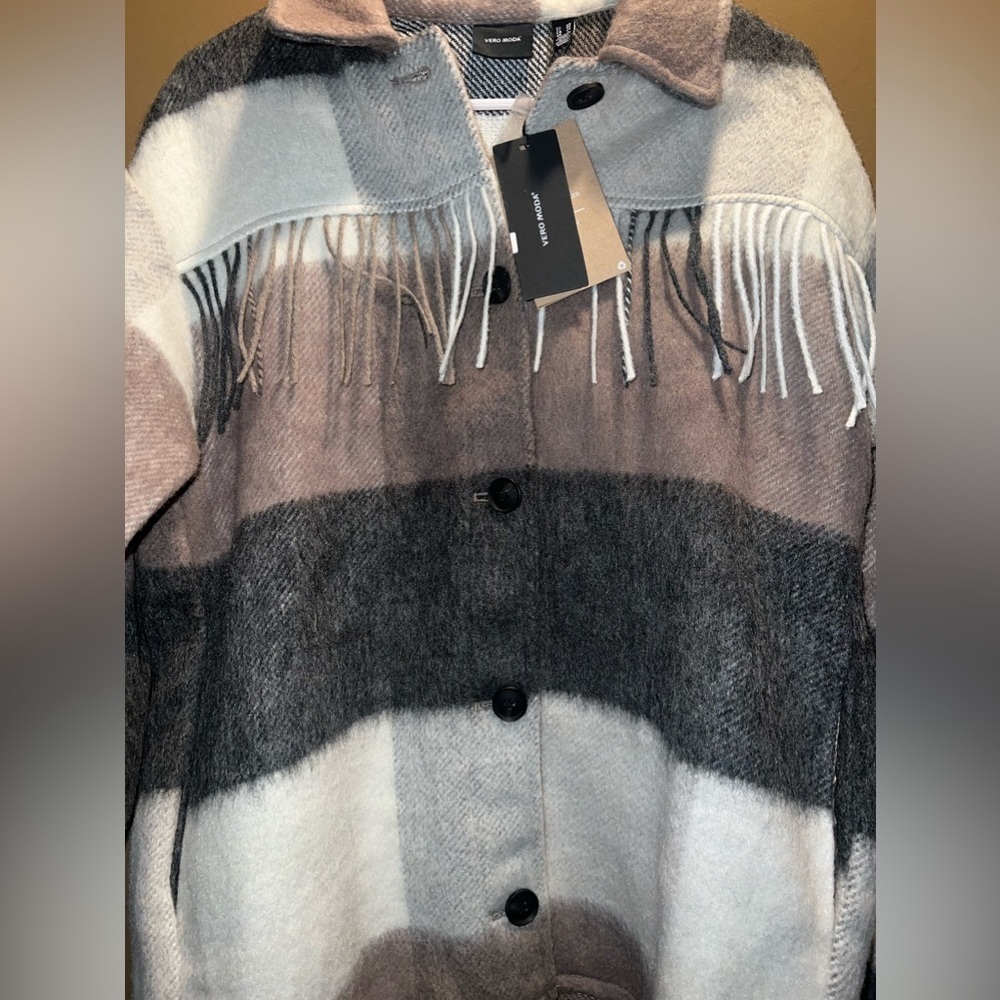 Vero Moda Antonia Womens Wool Blend Fringe Shacket​​​ - Picture 3 of 3
